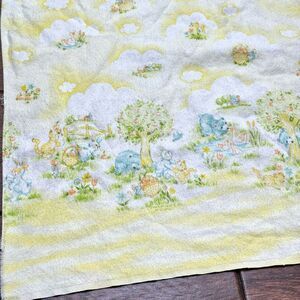 Vtg Dundee Baby Receiving Blanket Pastel Yellow Forest Animals Gender Neutral